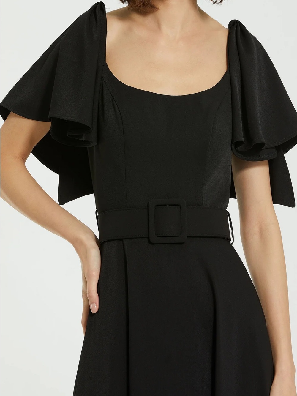 Mac Duggal 20977 Black Ruffle Sleeve Belted Midi Dress – Size 0 - Picture 3 of 4